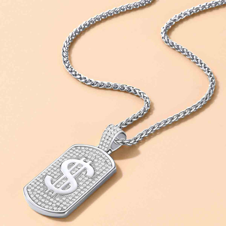 Dollar Cubic Zirconia Bling Dog Tag Necklace for Men Women