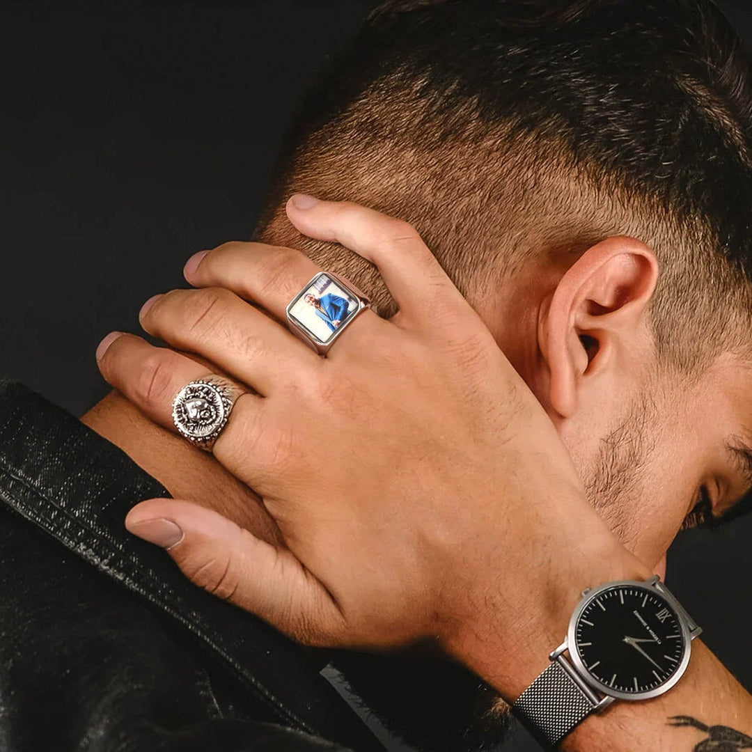 Customized Square Picture Signet Ring With Photo for Men Women