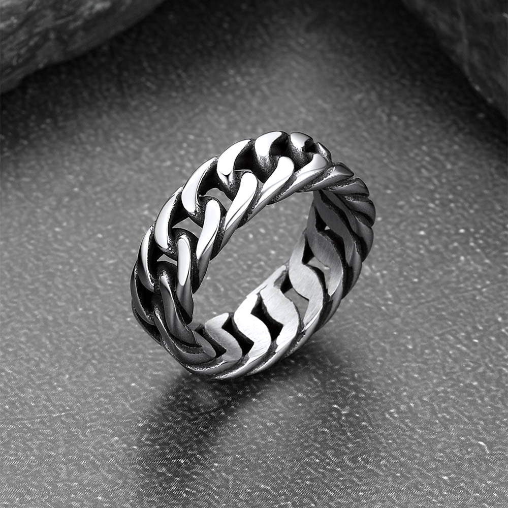 Stainless Steel Cuban Chain Band Ring for Men
