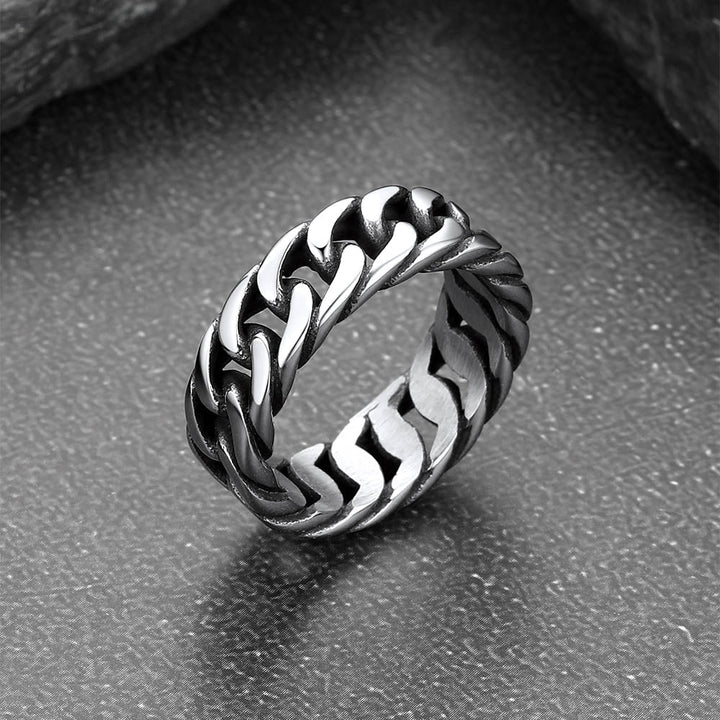 Stainless Steel Cuban Chain Band Ring for Men