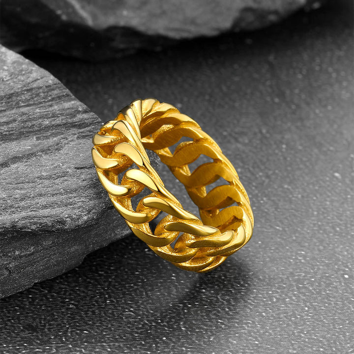 Stainless Steel Cuban Chain Band Ring for Men