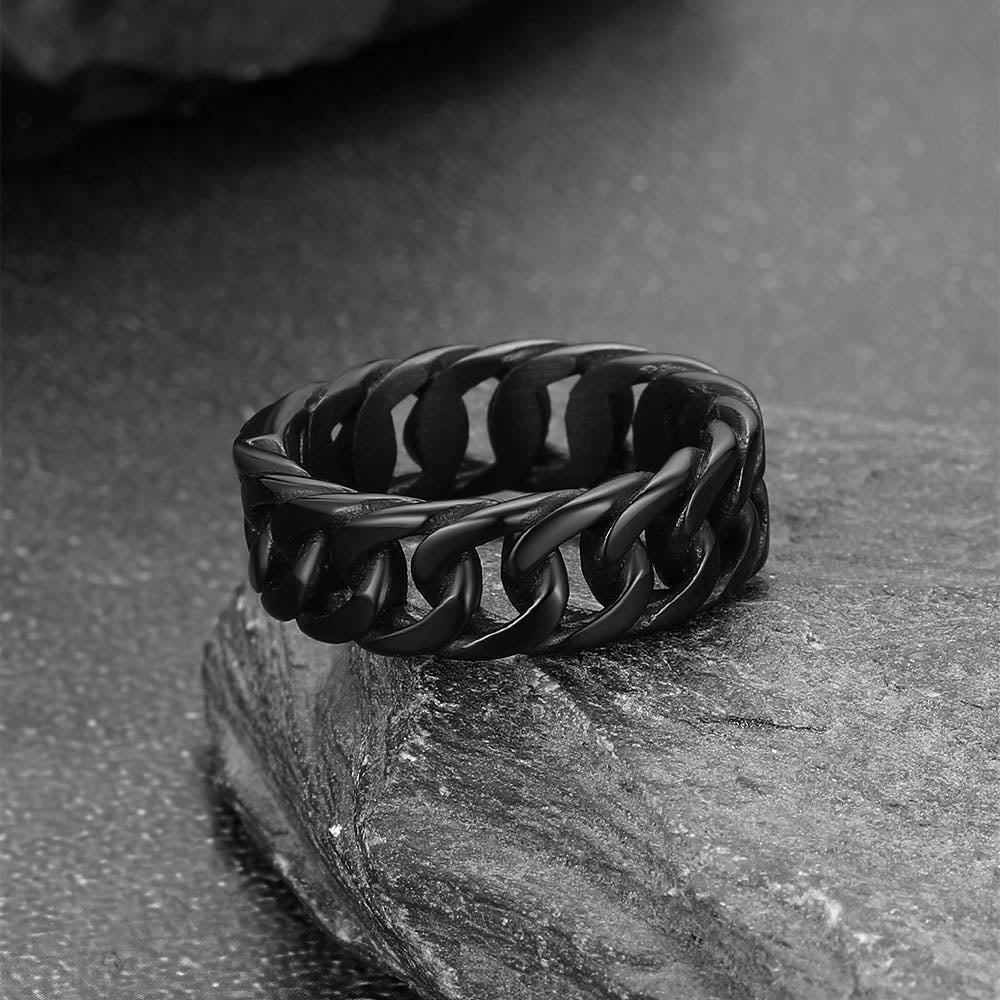 Stainless Steel Cuban Chain Band Ring for Men