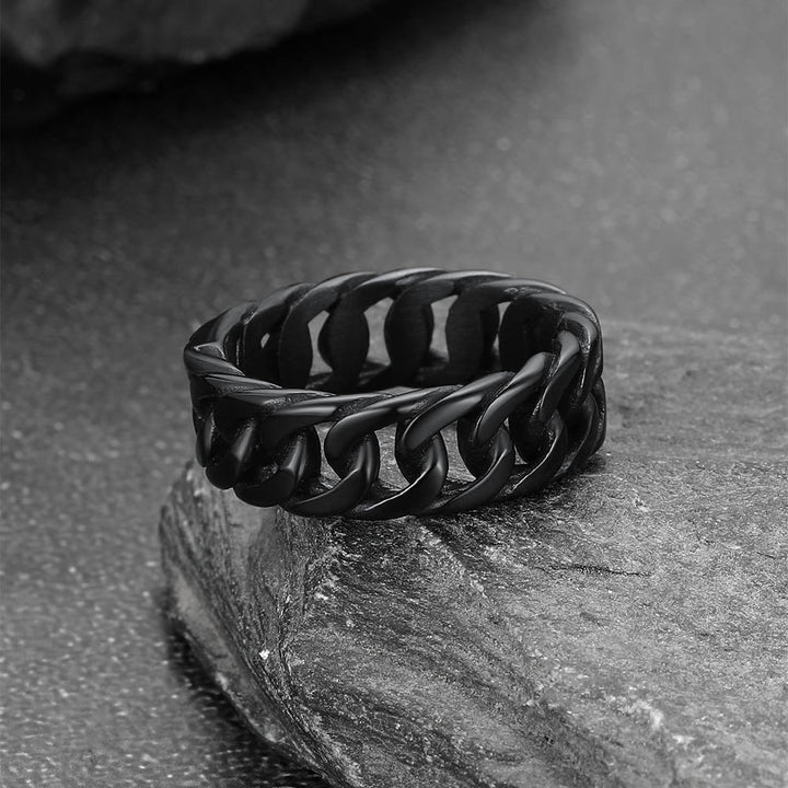 Stainless Steel Cuban Chain Band Ring for Men