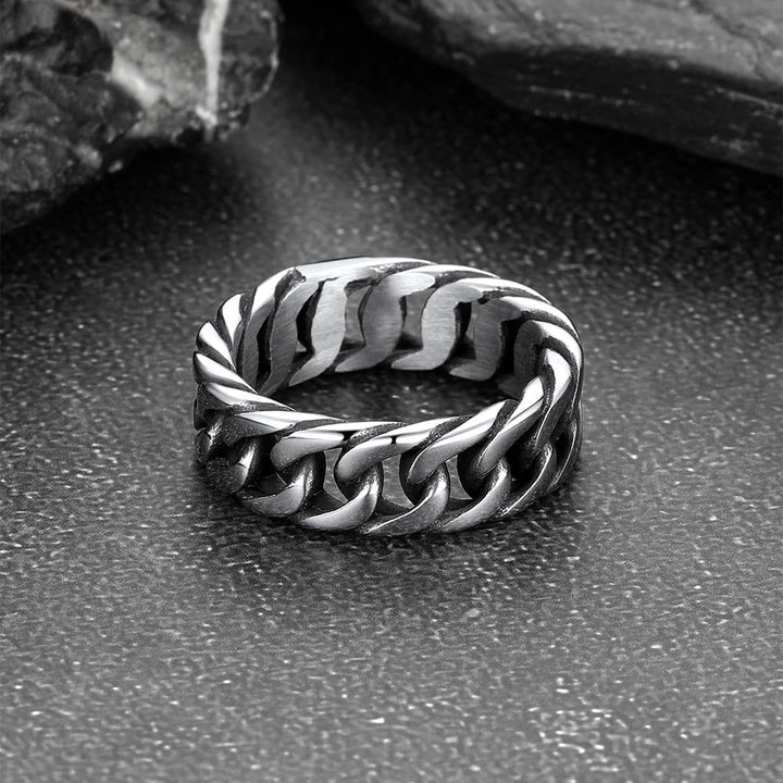 Stainless Steel Cuban Chain Band Ring for Men