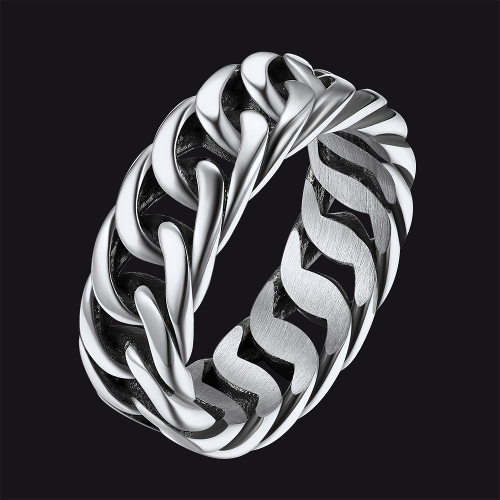Stainless Steel Cuban Chain Band Ring for Men
