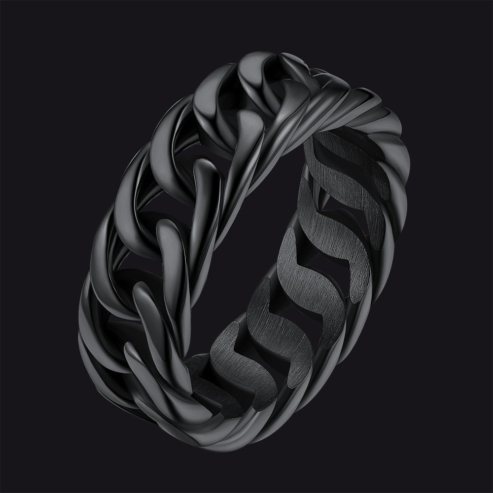 Stainless Steel Cuban Chain Band Ring for Men