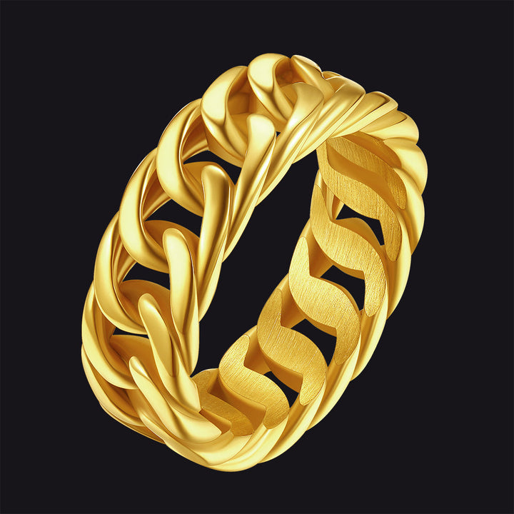 Stainless Steel Cuban Chain Band Ring for Men