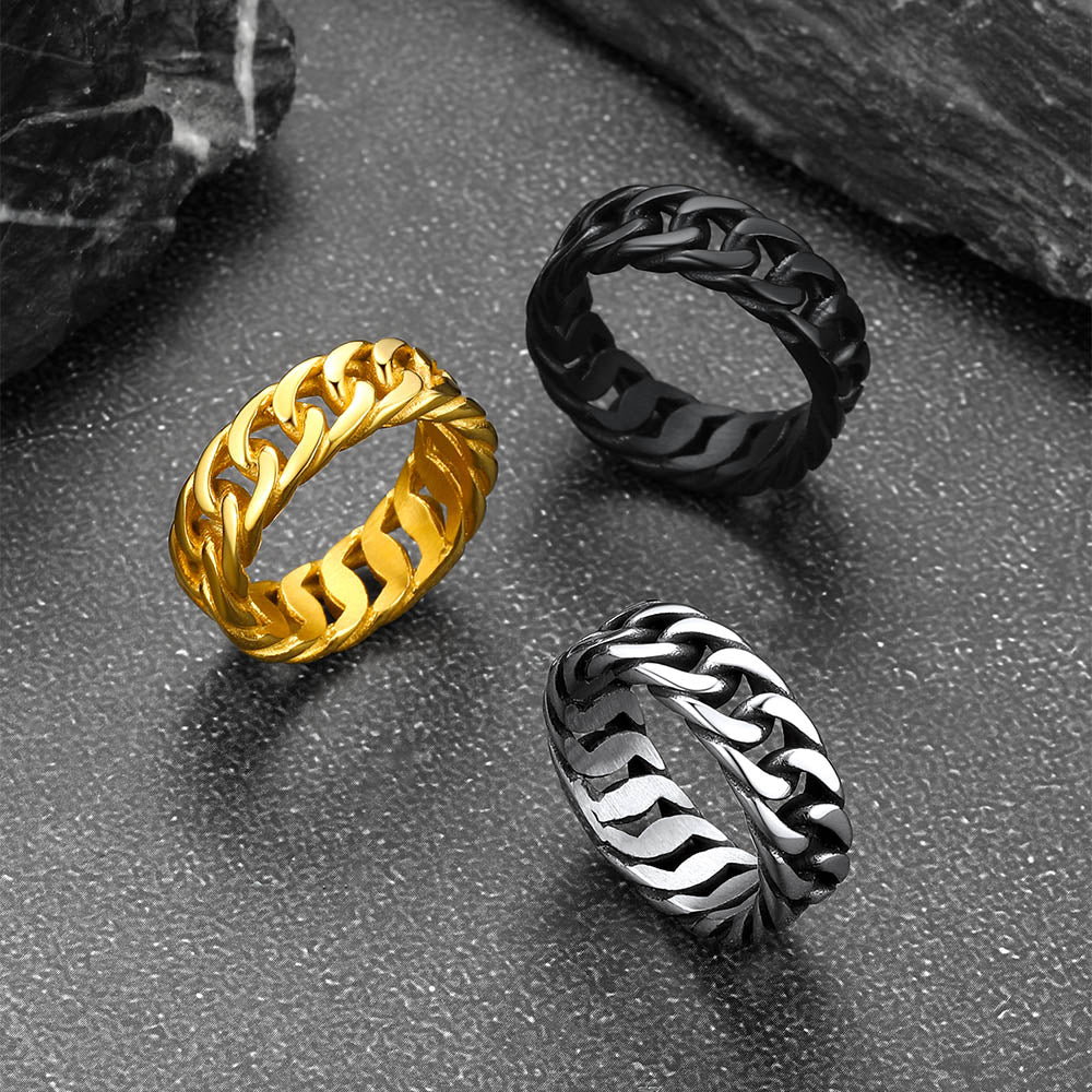Stainless Steel Cuban Chain Band Ring for Men
