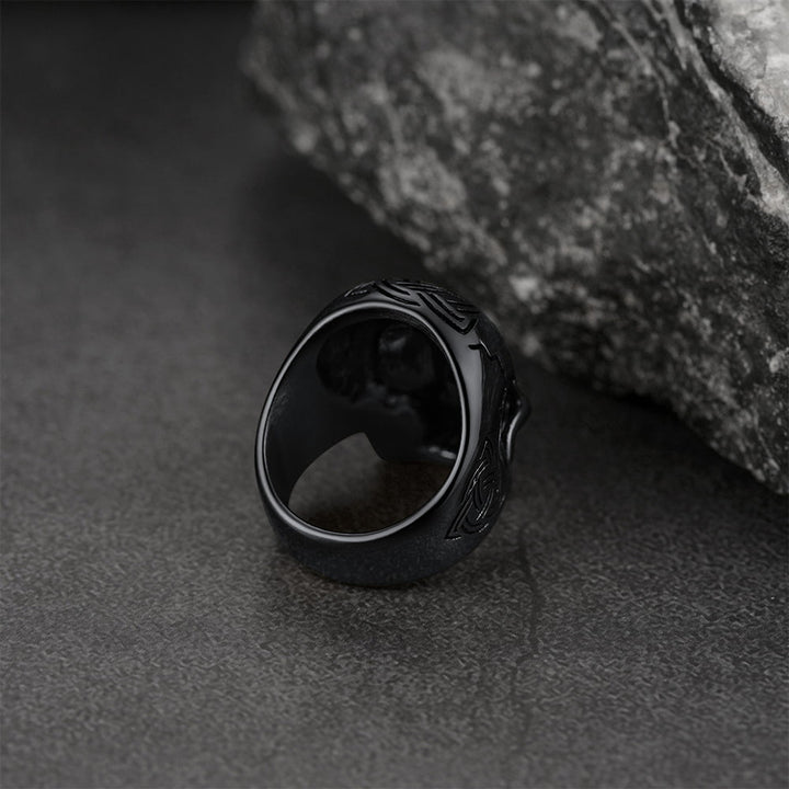 Gothic Skull Ring For Men With Viking Celtic Triquetra