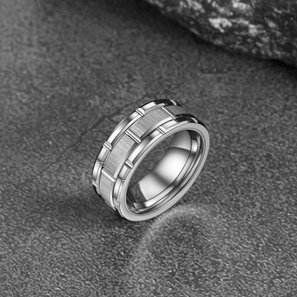 Tungsten Carbide Wedding Band Ring Brick Pattern Groove Ring For Men 8MM
