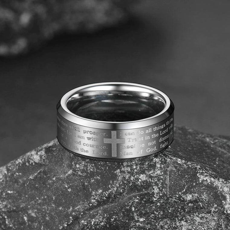 Christian Lord's Prayer Tungsten Carbide Band Ring For Men 8MM