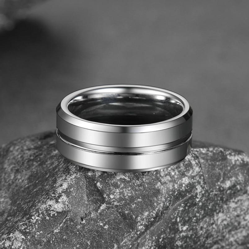 Grooved Tungsten Carbide Wedding Band Ring For Men 8MM