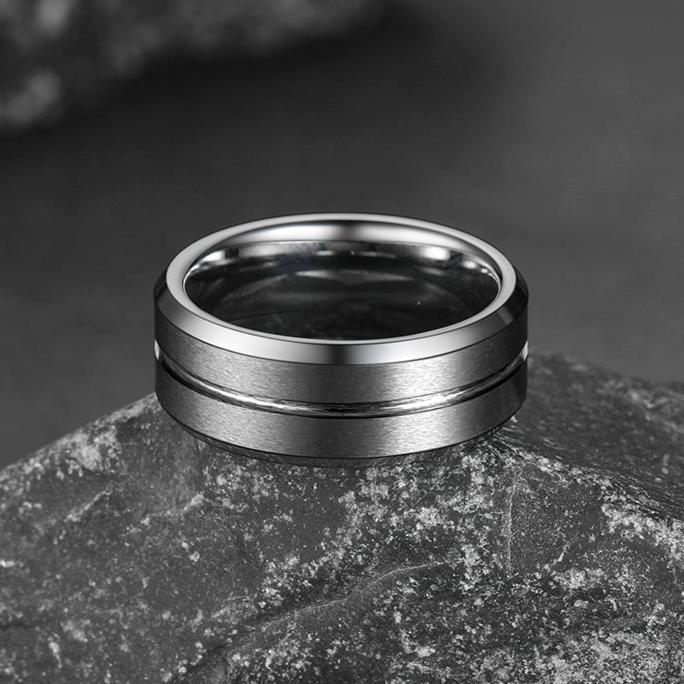 Tungsten Carbide Wedding Band Ring Grooved Matte Finish Ring For Men 8MM