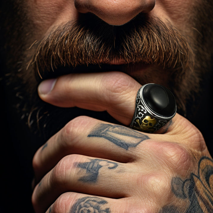 Vintage Masonic Black Onyx Ring for Men Father
