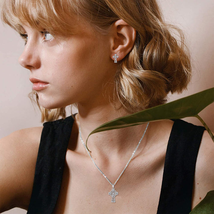 Sterling Silver Celtic Knot Cross Necklace For Women