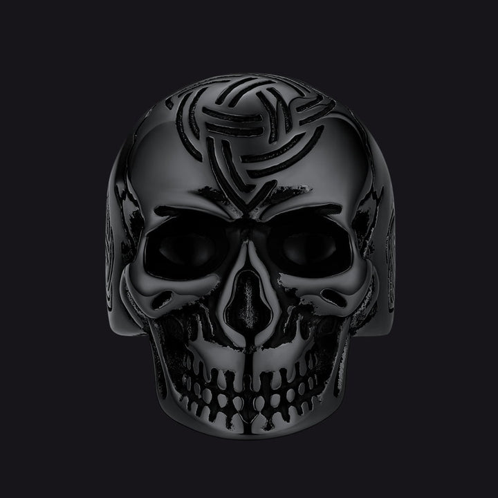 Gothic Skull Ring For Men With Viking Celtic Triquetra