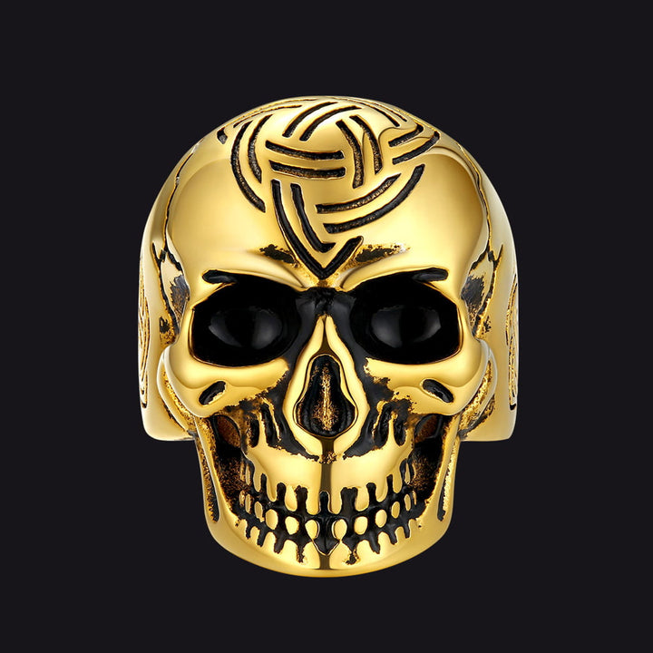 Gothic Skull Ring For Men With Viking Celtic Triquetra