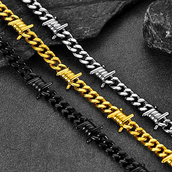 Barbed Wire Cuban Chain & Nail Cross Layered Necklaces Set for Men