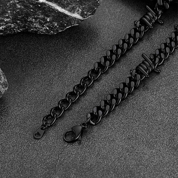 Barbed Wire Cuban Chain & Nail Cross Layered Necklaces Set for Men