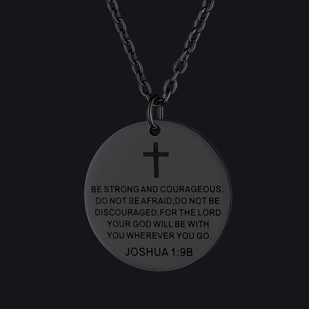Christian Joshua 1:9 Cross Medal Necklace For Men