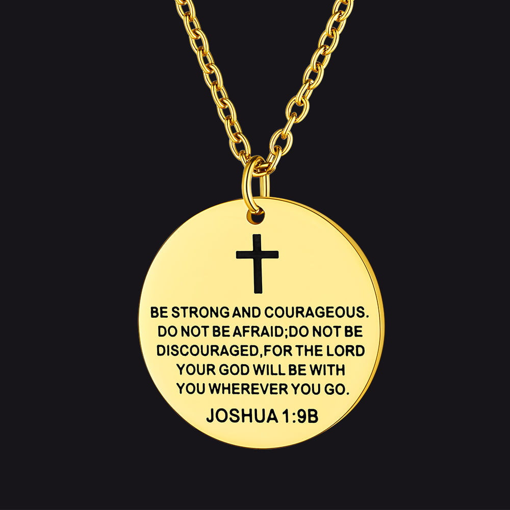 Christian Joshua 1:9 Cross Medal Necklace For Men