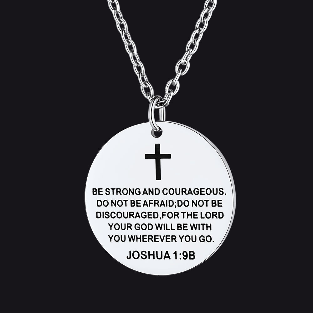 Christian Joshua 1:9 Cross Medal Necklace For Men