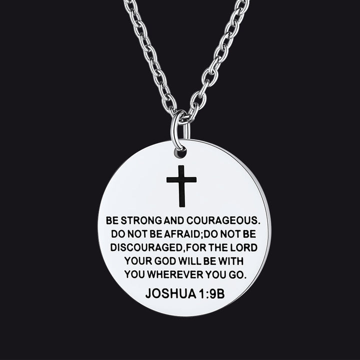 Christian Joshua 1:9 Cross Medal Necklace For Men