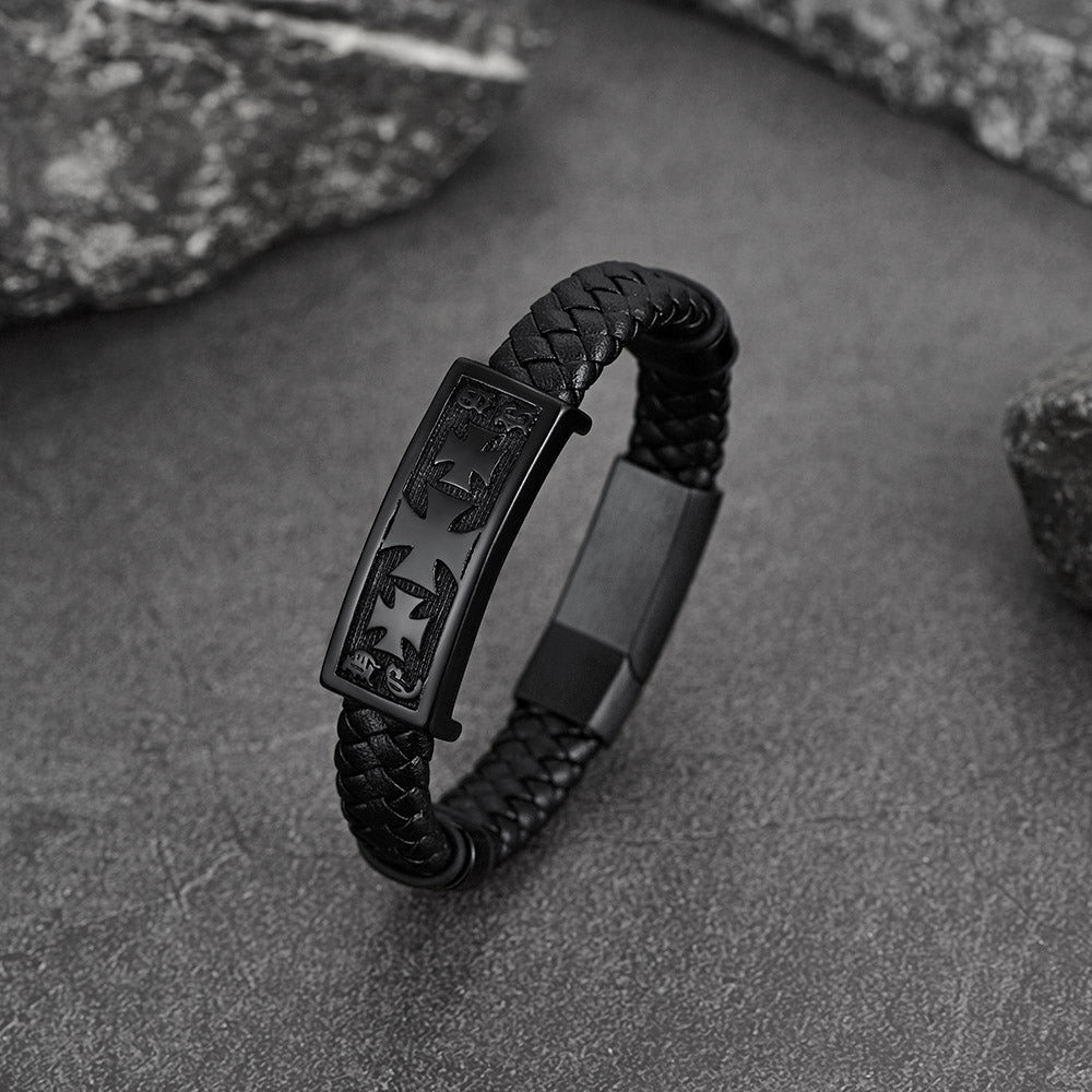 Christian Knights Templar Cross Leather Bracelet for Men
