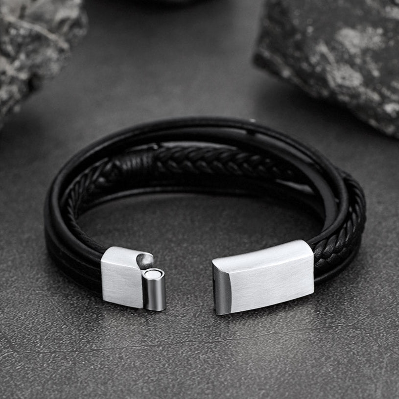Christian Cross Multi-Layer Braided Leather Bracelet for Men