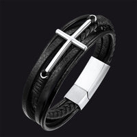 Christian Cross Multi-Layer Braided Leather Bracelet for Men