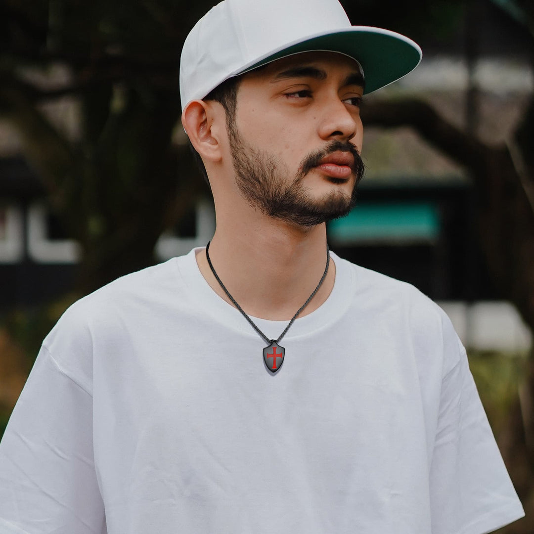 Christian Cross Shield Pendant Necklace for Men
