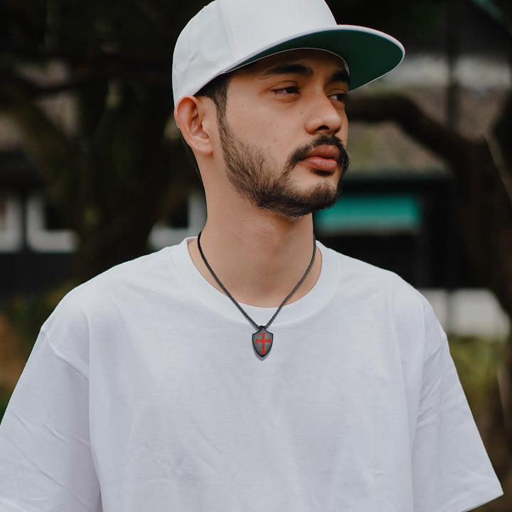 Christian Cross Shield Pendant Necklace for Men