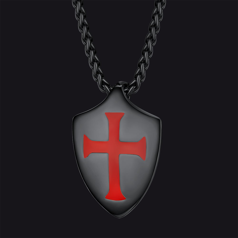 Christian Cross Shield Pendant Necklace for Men