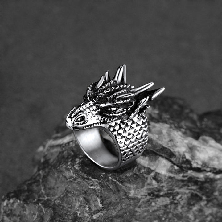 Punk Dragon Head Stainless Steel Ring for Men