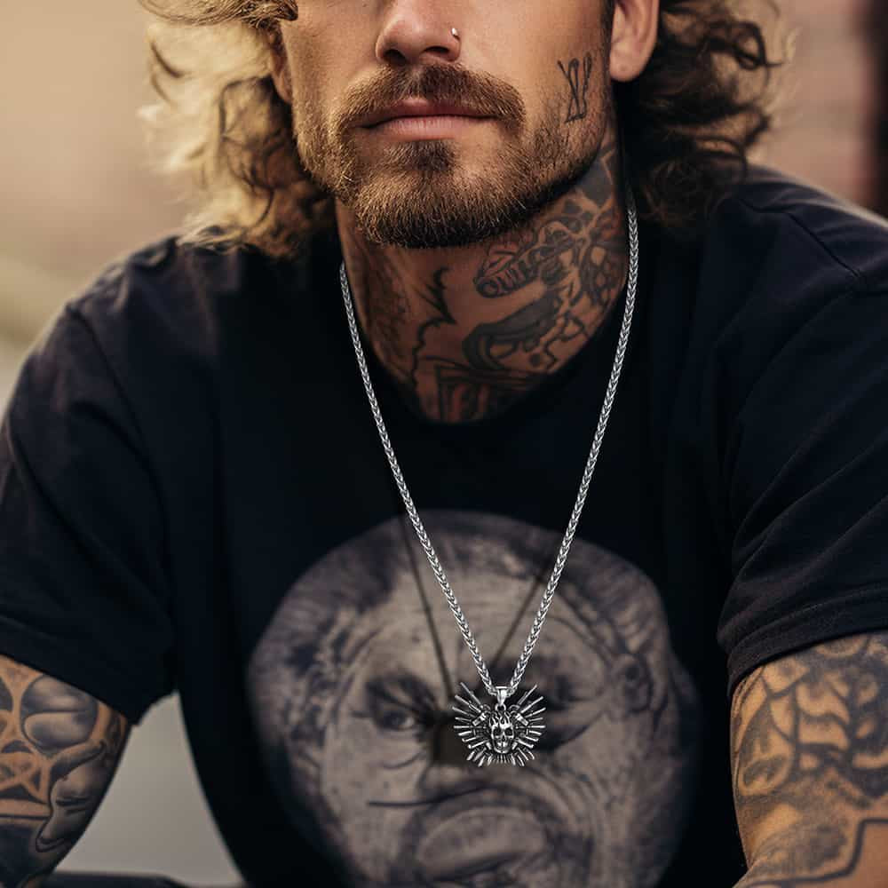 Punk Full Armed Skull Pendant Necklace for Men