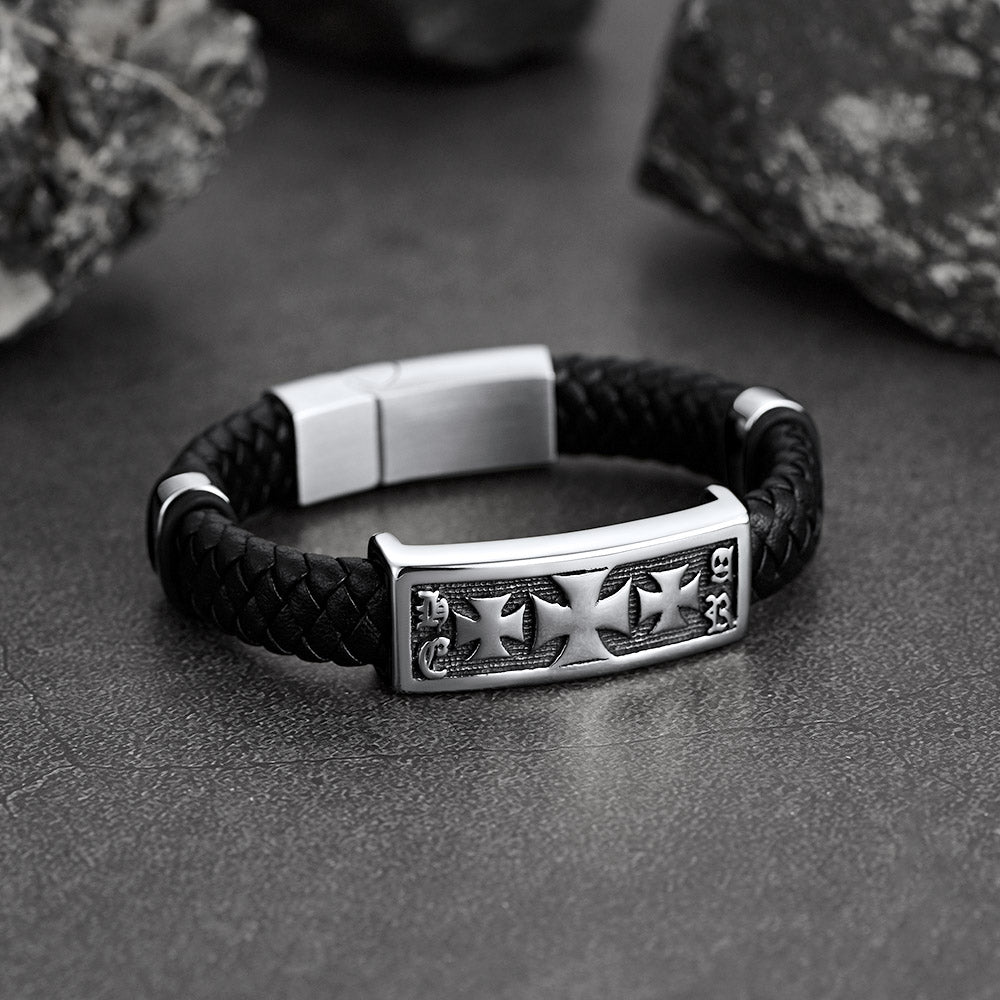Christian Knights Templar Cross Leather Bracelet for Men