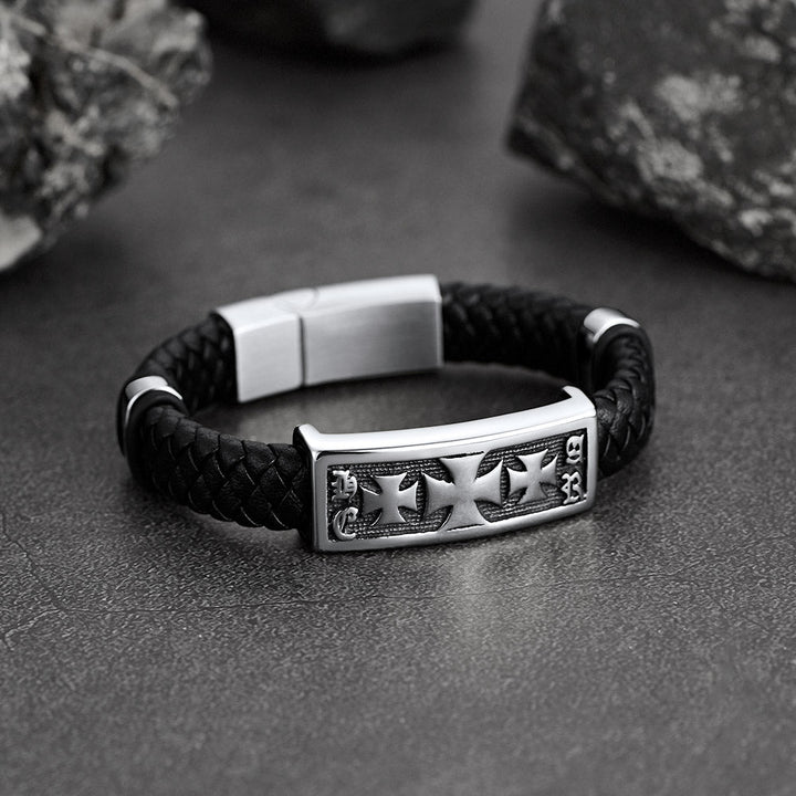 Christian Knights Templar Cross Leather Bracelet for Men
