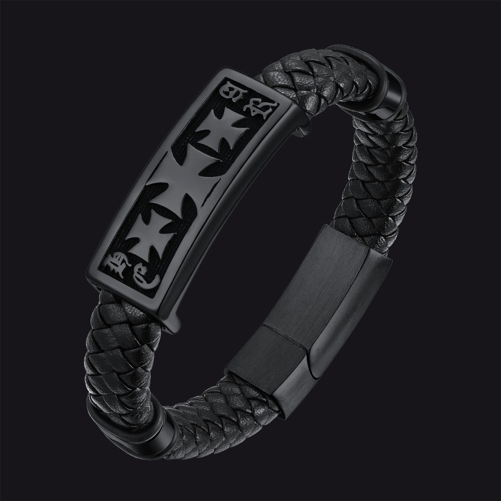 Christian Knights Templar Cross Leather Bracelet for Men