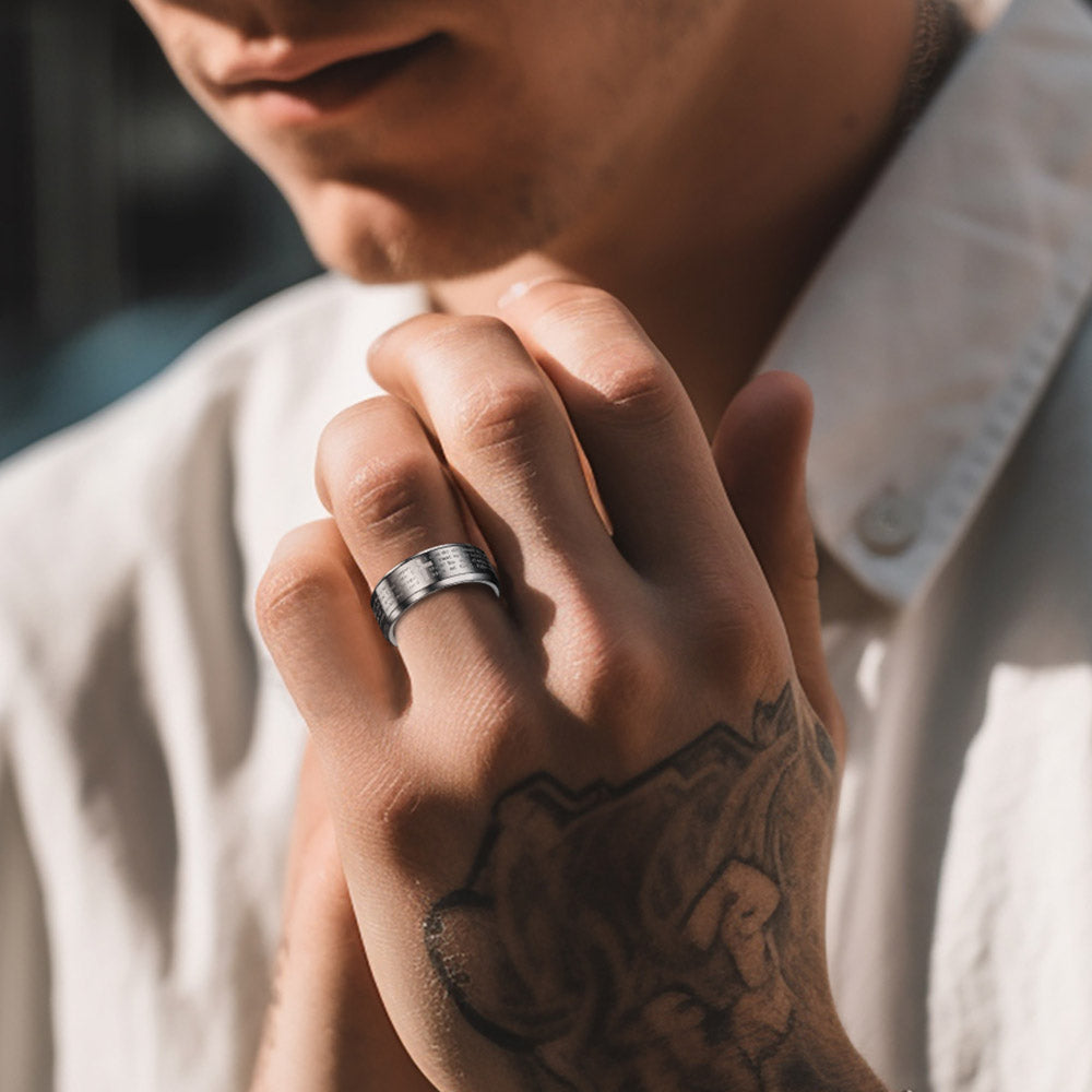 Christian Lord's Prayer Tungsten Carbide Band Ring For Men 8MM
