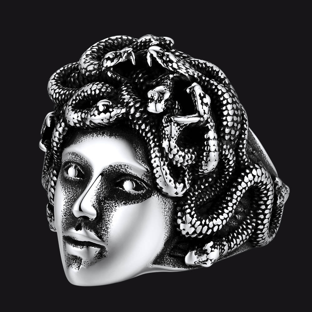 Mythology Medusa Snake Stainless Steel Ring for Men Women