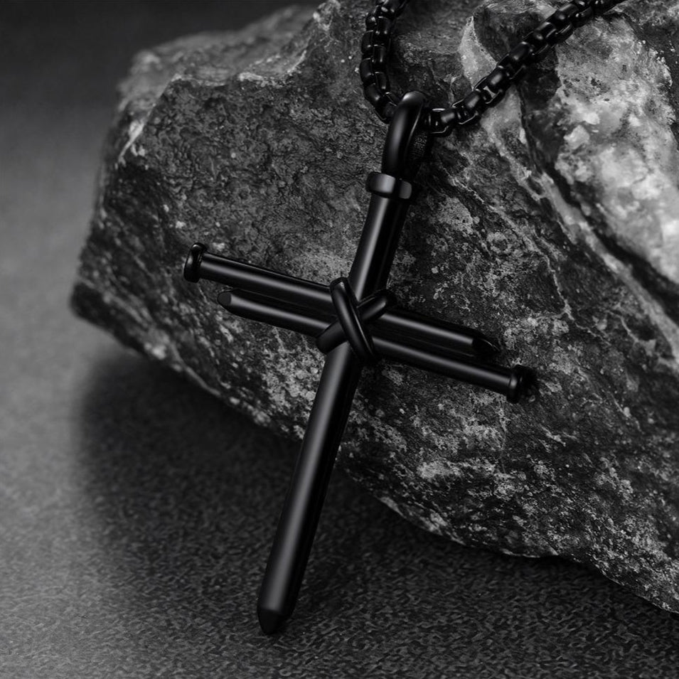 Christian Black Enamel Cross Necklace For Men Women