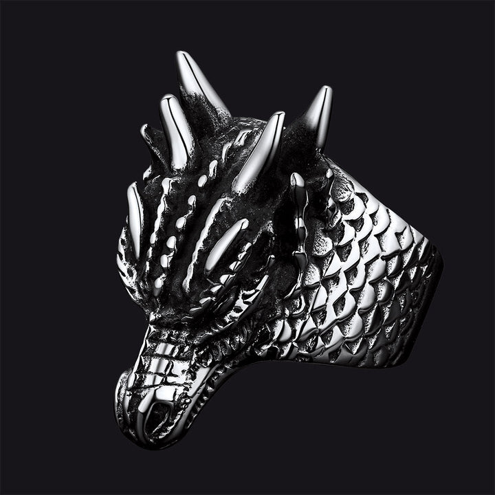 Punk Dragon Head Stainless Steel Ring for Men