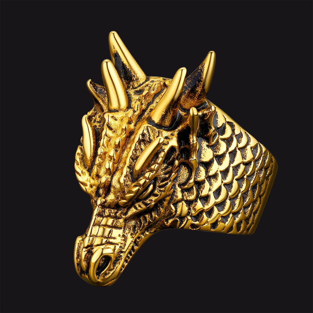 Punk Dragon Head Stainless Steel Ring for Men