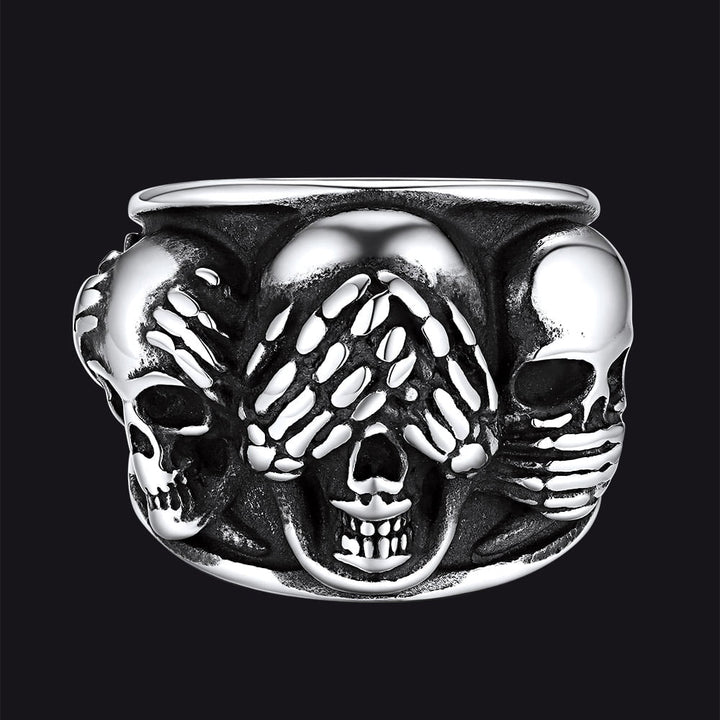 Gothic Punk Biker Skull Ring See No Evil Stainless Steel