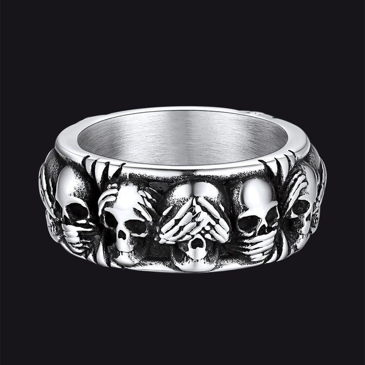 See No Evil, Hear No Evil, Speak No Evil Skulls Ring for Men