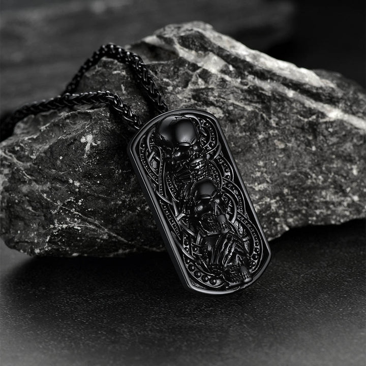 See No Evil, Hear No Evil, Speak No Evil Skulls Dog Tag Necklace for Men