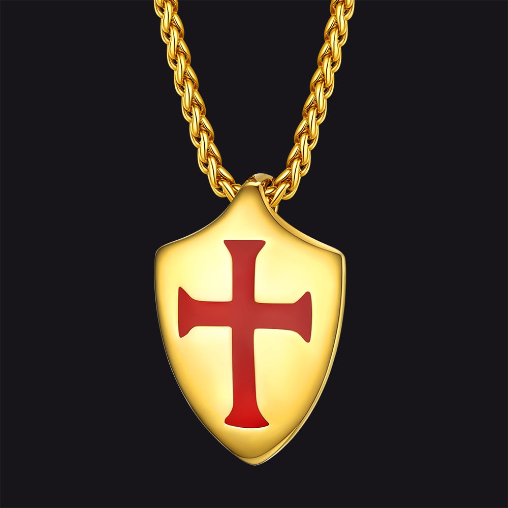 Christian Cross Shield Pendant Necklace for Men