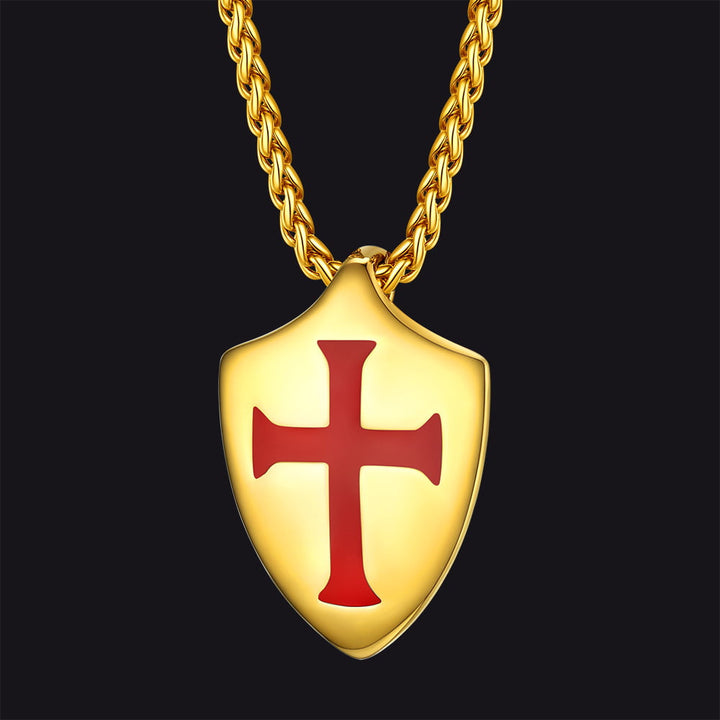 Christian Cross Shield Pendant Necklace for Men