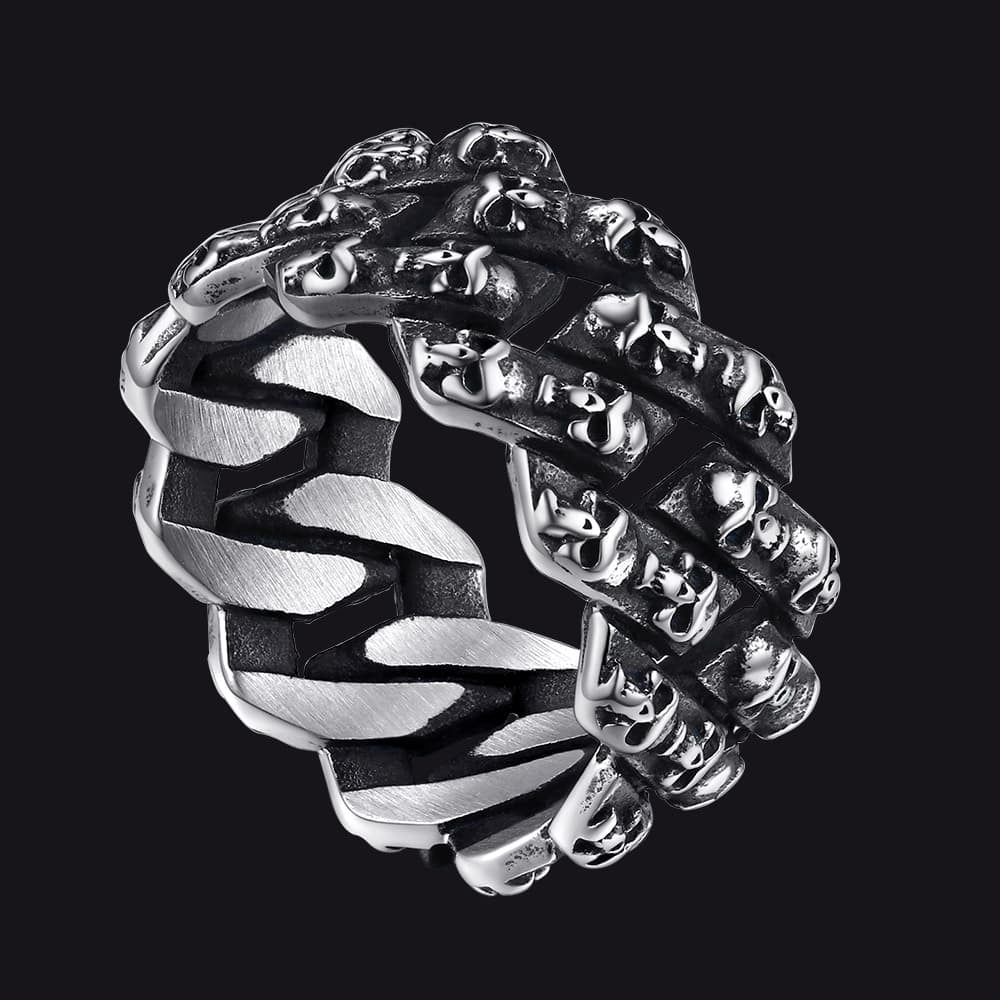 Stainless Steel Skull Chain Ring For Men Women