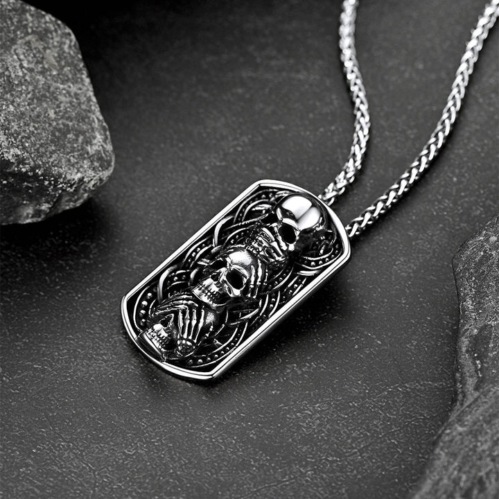 See No Evil, Hear No Evil, Speak No Evil Skulls Dog Tag Necklace for Men